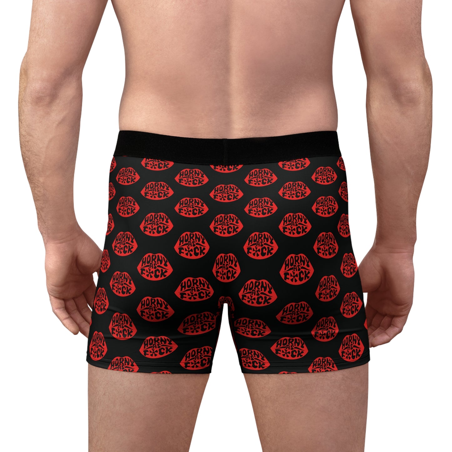 Horny As F*ck Lips Men's Boxer Briefs Black and Red