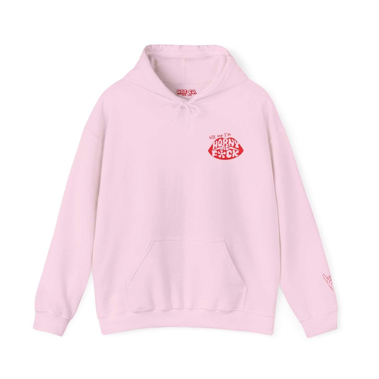Kiss Me I'm Horny As F*ck Lips Hoodie Front & Back Designs