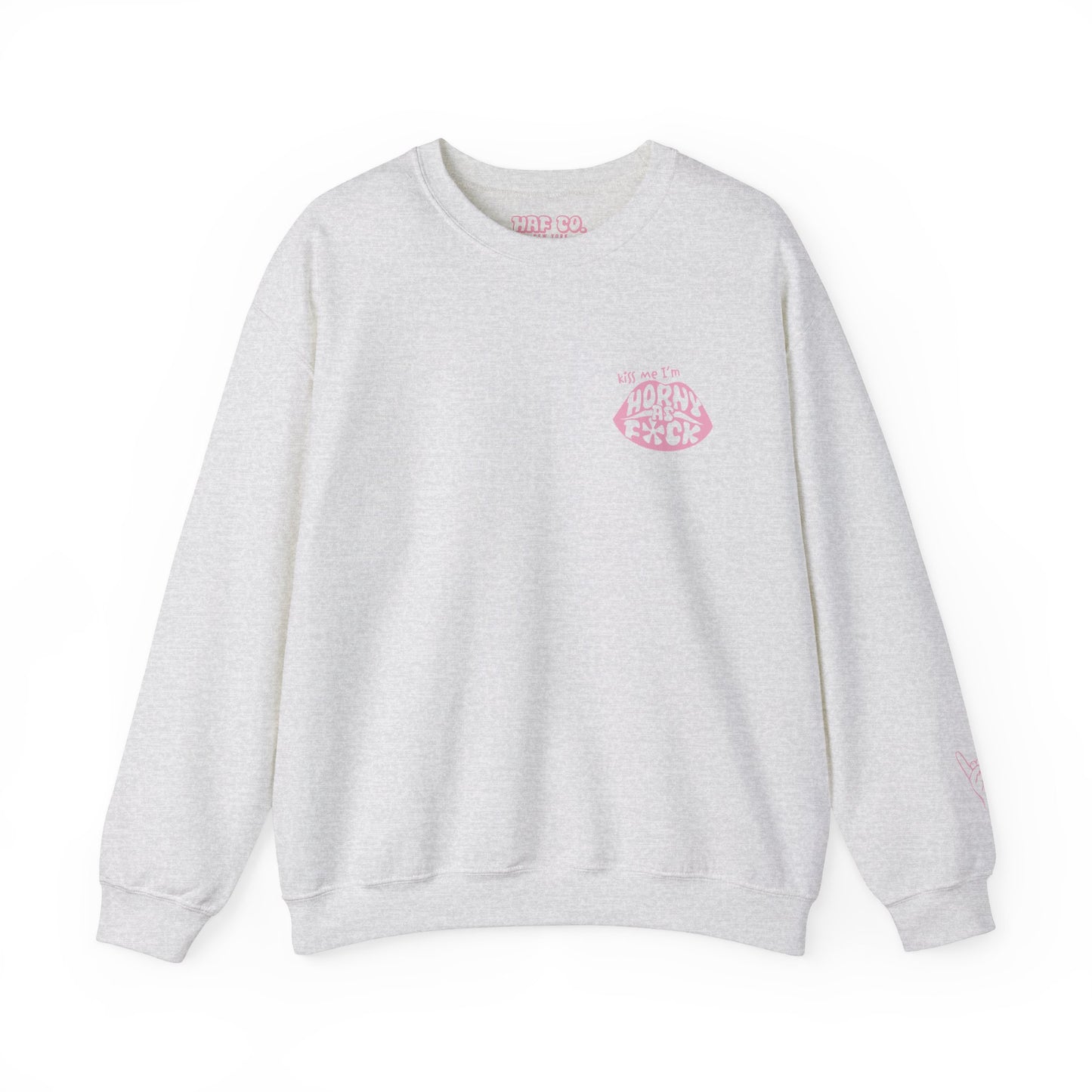 Kiss Me I'm Horny As F*ck Light Pink Lips Crewneck