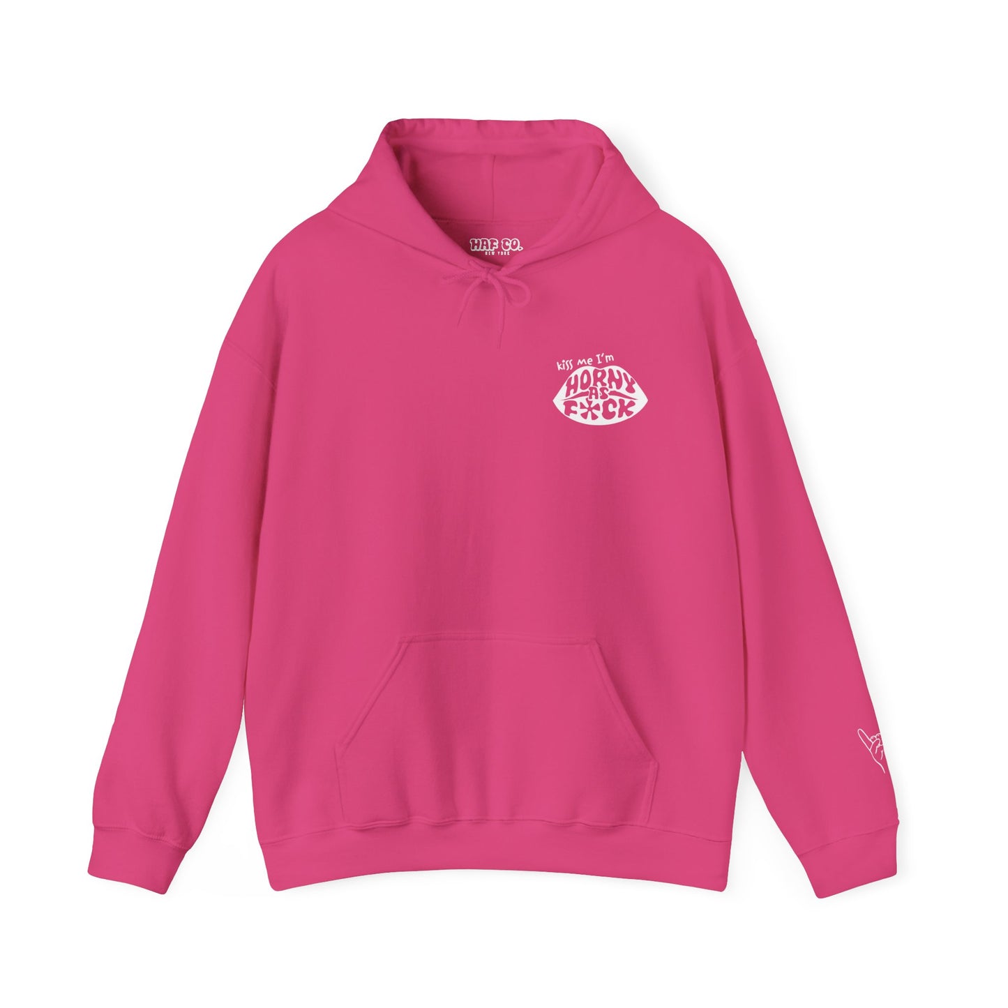 Kiss Me I'm Horny As F*ck Lips Hoodie Front & Back Designs
