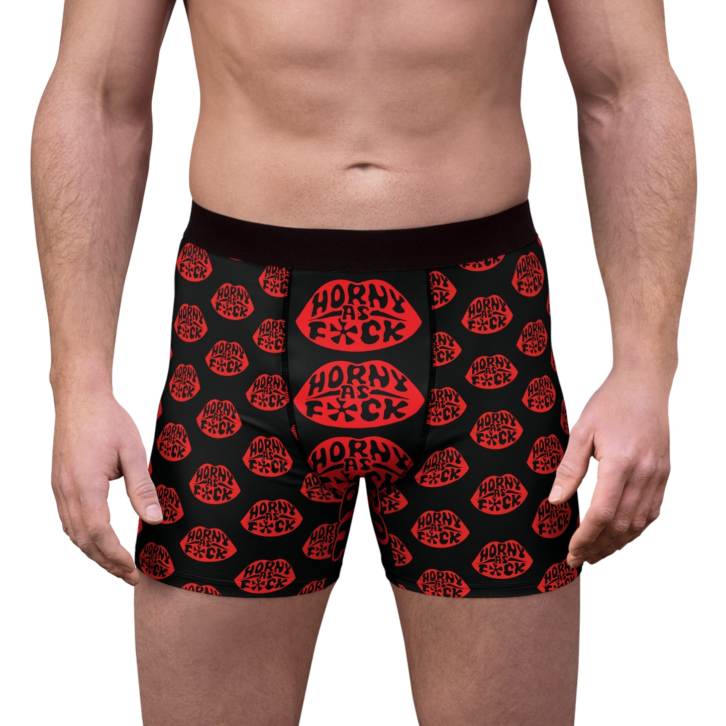 Horny As F*ck Lips Men's Boxer Briefs Black and Red