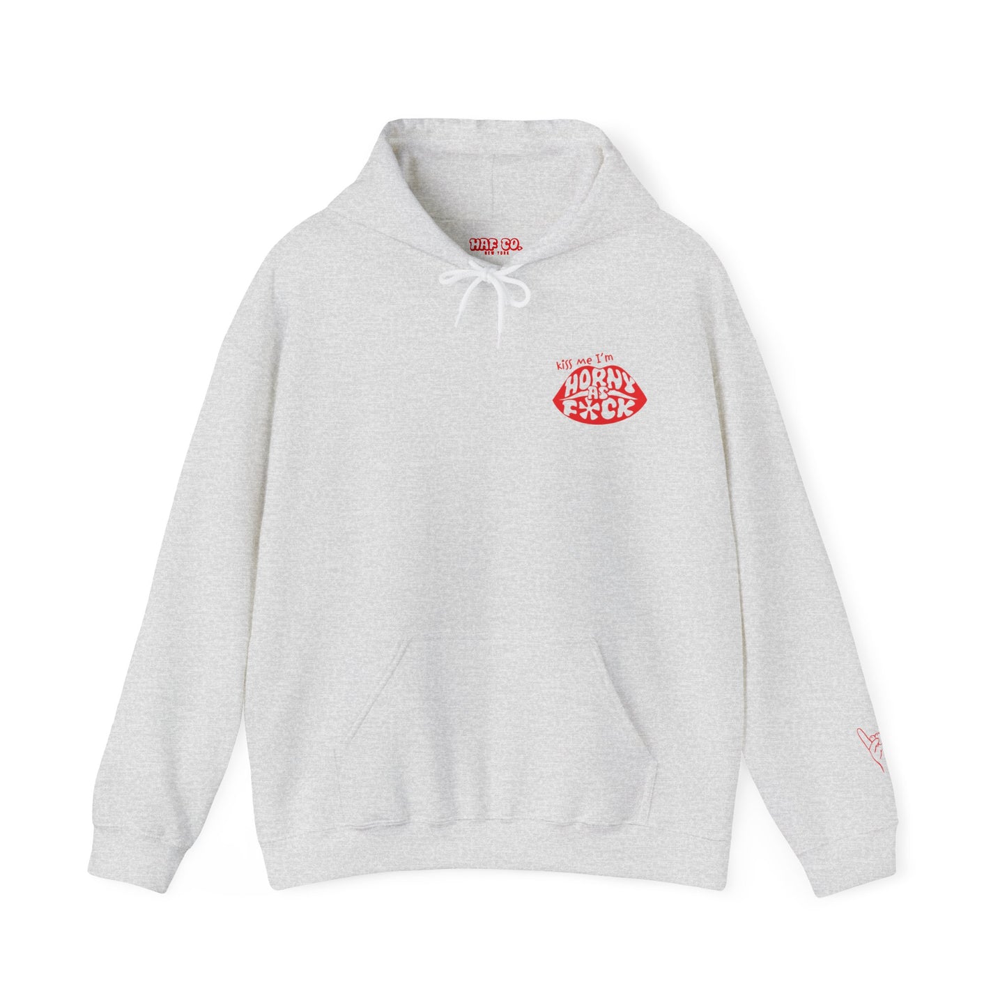 Kiss Me I'm Horny As F*ck Lips Hoodie Front & Back Designs