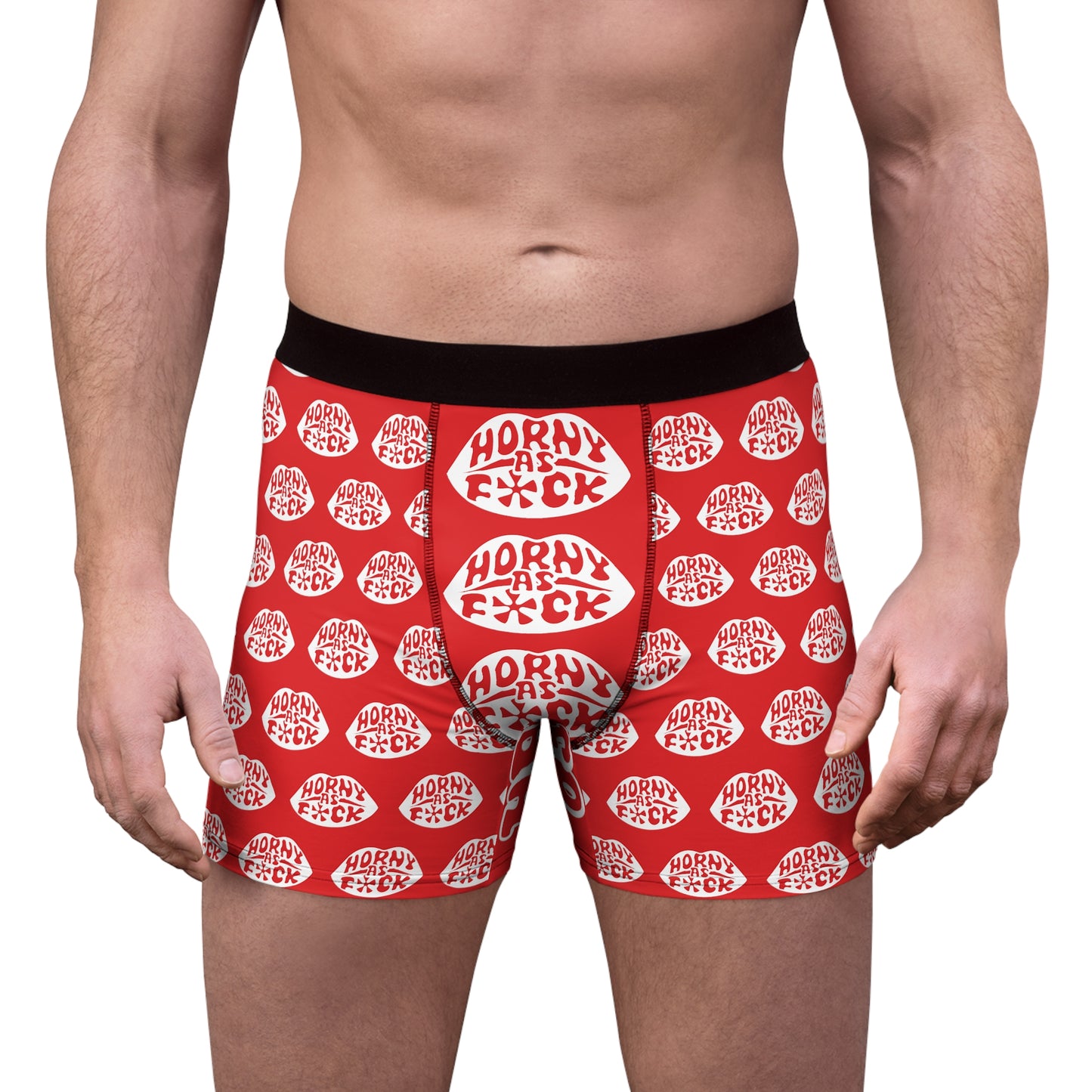 Horny As F*Ck Lips Mens Boxer Briefs Red and White