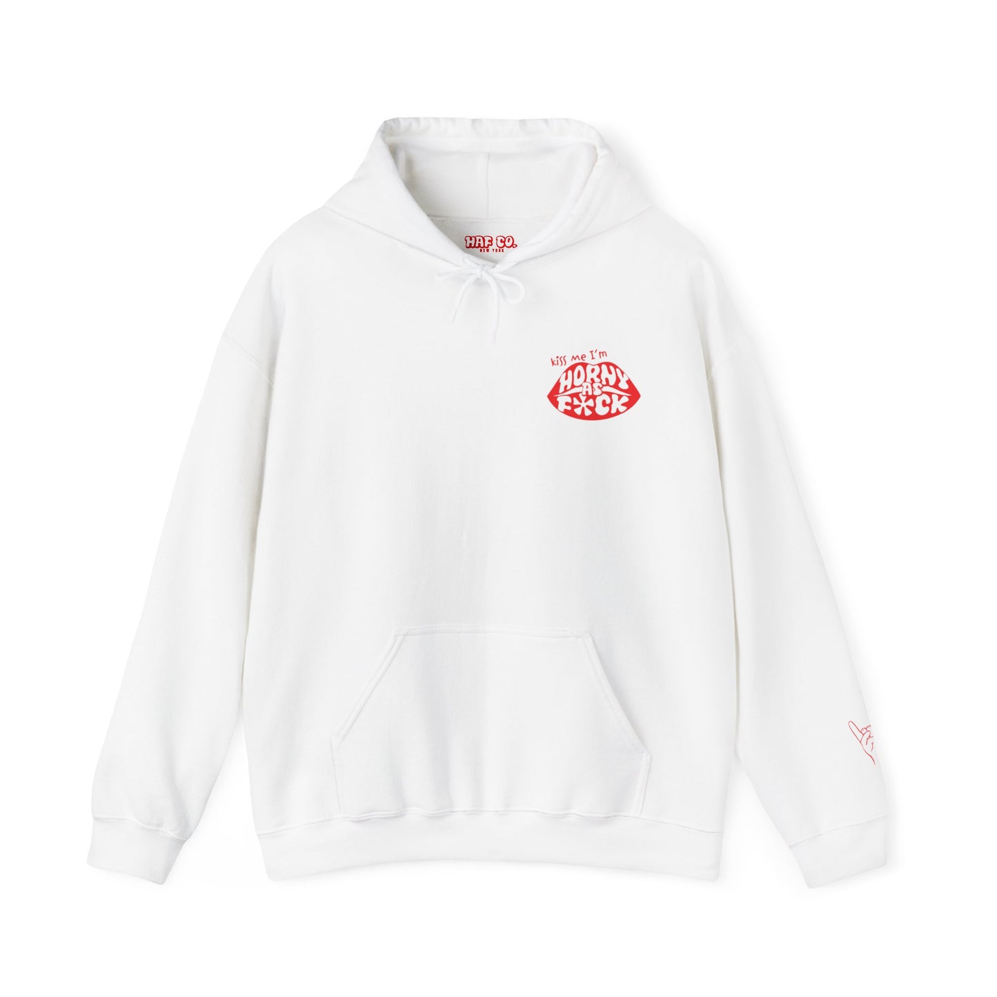 Kiss Me I'm Horny As F*ck Lips Hoodie Front & Back Designs