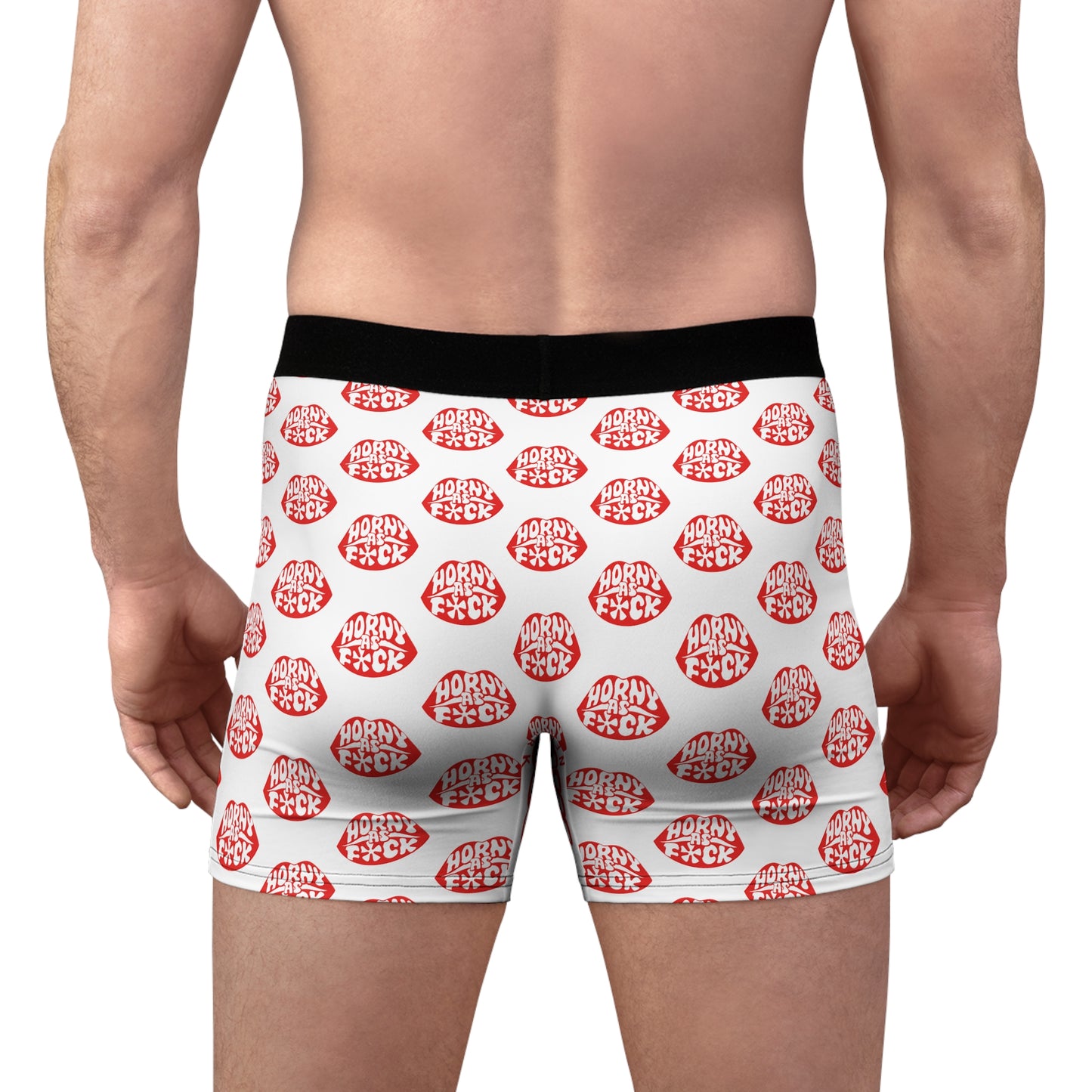 Horny As F*ck Lips Men's Boxer Briefs White and Red