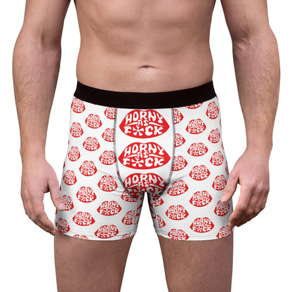 Horny As F*ck Lips Men's Boxer Briefs White and Red