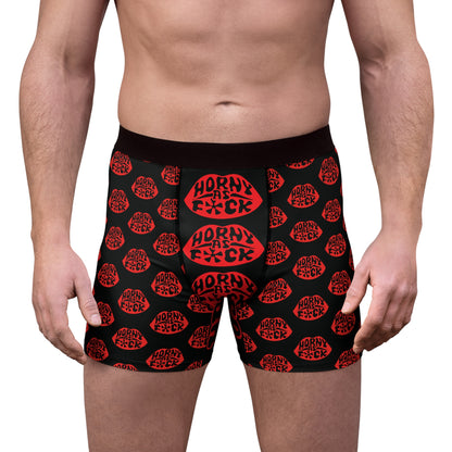 Horny As F*ck Lips Men's Boxer Briefs Black and Red