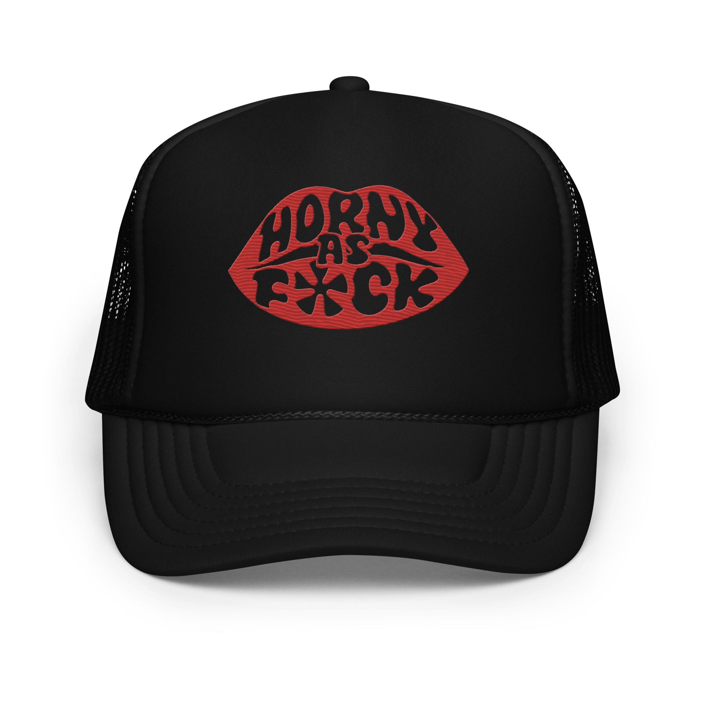 Horny As Fuck Lips Foam Trucker Hat