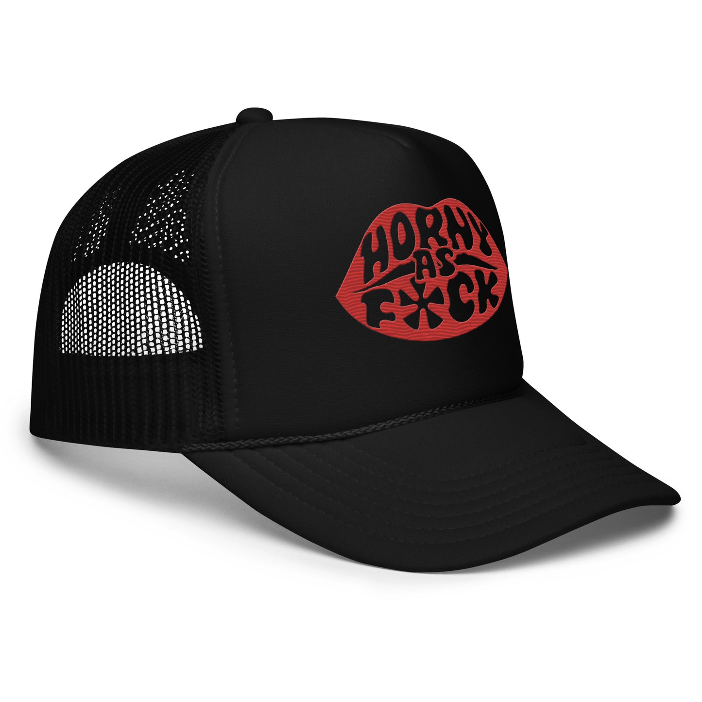 Horny As Fuck Lips Foam Trucker Hat