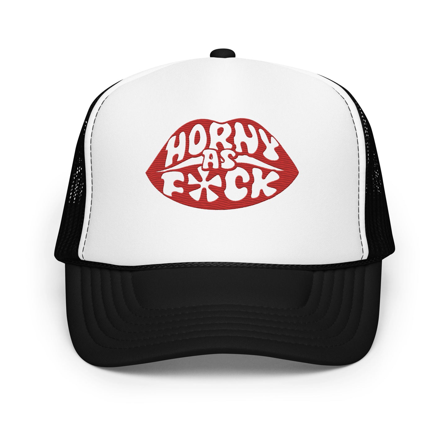 Horny As Fuck Lips Foam Trucker Hat