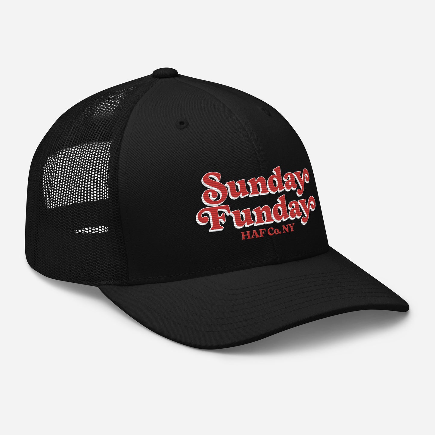 Sunday Funday Mid Profile Trucker Hat White Outline