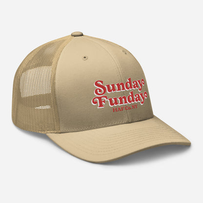 Sunday Funday Mid Profile Trucker Hat White Outline